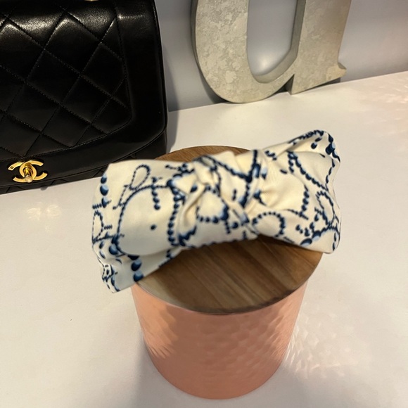 Repurposed DIOR Scarf Cream and Blue Headband - Picture 2 of 7